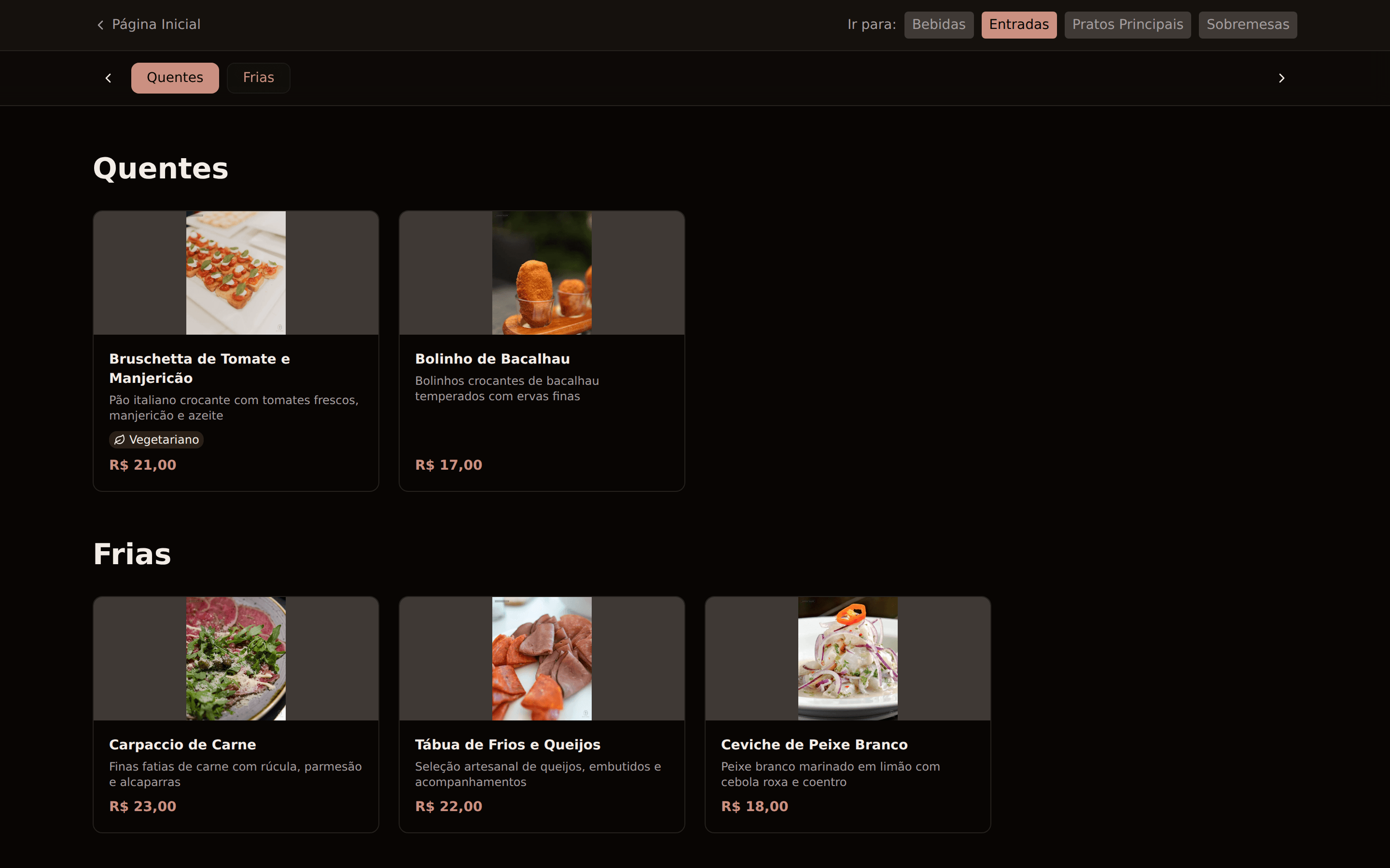 Cardápio digital publicado no easydine, com categorias, fotos, descrições e preços dos produtos